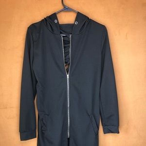 Long ripped back hooded zip up sweatshirt/coverup